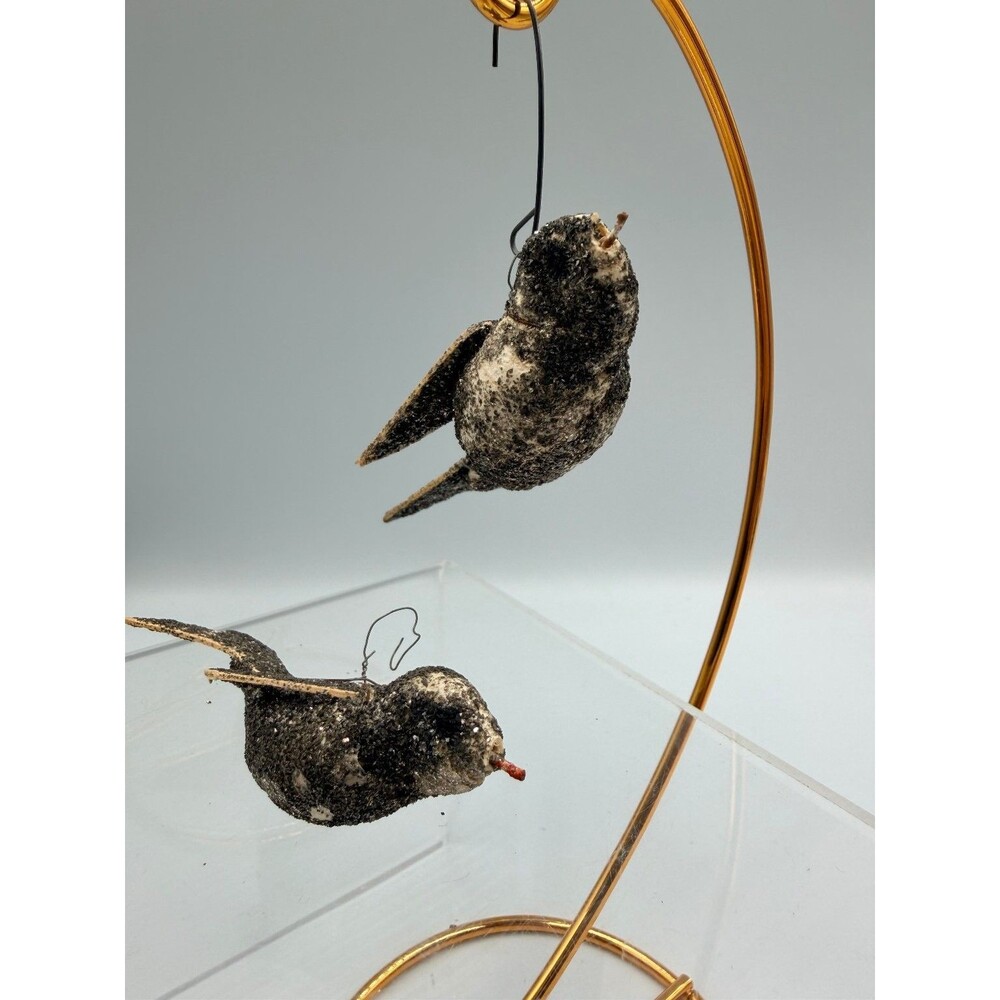 Very Vintage Mica Glitter Cardboard Bird Ornaments - Set of 2 Christmas Holiday - Picture 2 of 15